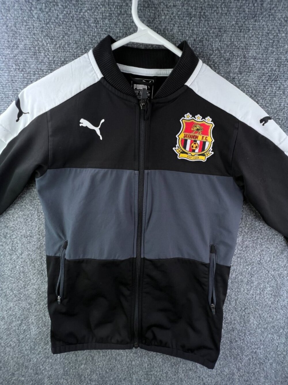 Puma Youth Large Track Jacket Futball Soccer Javanon FC Black White Gray Boys